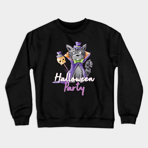 Halloween Funny Cat Party Crewneck Sweatshirt by alcoshirts